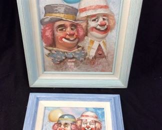 2 W. MONINET OIL ON CANVAS CLOWN PAINTINGS