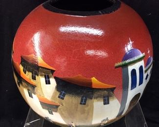 CERAMIC HAND PAINTED VASE, 8’’H