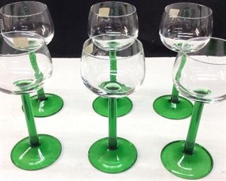 6 VTG. LUMINARC GREEN STEM WINE GLASSES