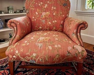 Embroidered Armchair with Nailhead Trim