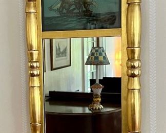 Antique Trumeau Mirror With Reverse Glass Painting