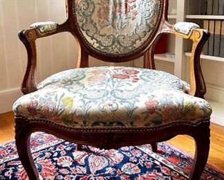 Crewel Upholstered Armchair with Nailhead Trim