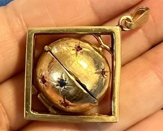 Antique 14K Pendant with Rubies & Sapphires & Frame Inside 