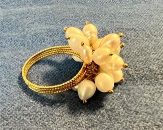 14K Pearl Bangle Ring