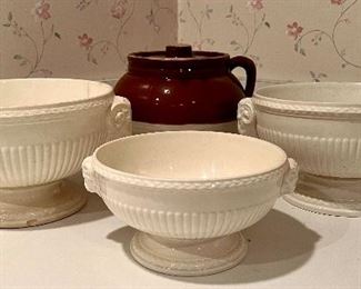 Queensware White bowls with ram's head