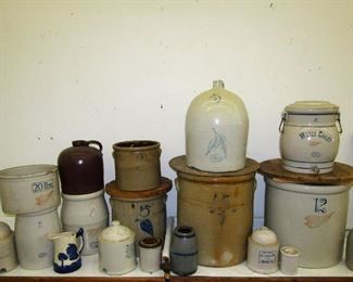 Red Wing beehive, Red Wing 3 gallon water cooler, Red Wing salt glazed 15-gallon crock, RED WING 20 Pound Butter Crock, Red Wing 5 gallon salt glazed leaf crock