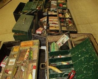 18 tackle boxes full of antique fishing Lures