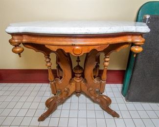 Antique Walnut Marble Top Table
