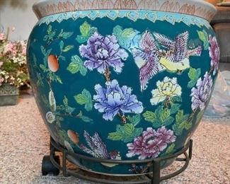 Artisan hand glazed Chinese pot, exterior view $60