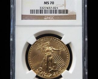 2009 American Eagle $50 Gold Coin, 1 Ounce Fine Gold, Certified By NGC, Graded MS 70