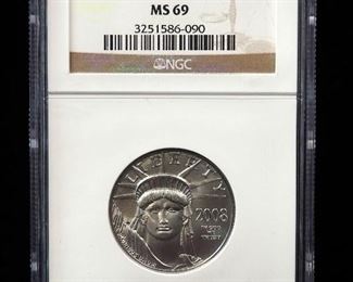 2008 American Eagle $50 Platinum Coin, 1/2 Ounce Of .9995 Platinum, Certified By NGC, Graded MS 69