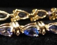 14K Gold Bracelet, Stones Possibly Iolite Diamond, 7" Long, Approx 11.33 g Total Weight Including Stones