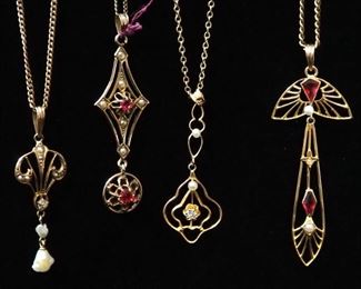 10K Gold Pendants On Unmarked Chains, Stones Possibly Diamond, Moissanite, And Glass, 1 Chain Broken, Approx 14.84 g Total Weight Including Stones