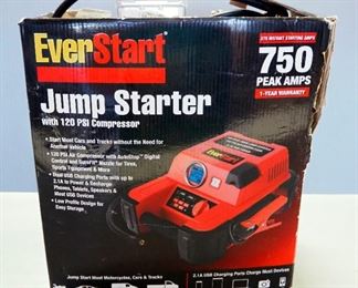 EverStart Jump Starter, Husky 12/120V Auto And Home Inflator, Air Compressor, And Gates Auto Belts