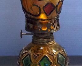 1960s Amber Oil Lamp, Oil Lamps With Hurricane Shades, Qty 4 (1 With Burner)