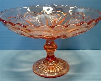Pink Depression Glass Plates, Creamer And Sugar Bowl, Platter, Covered Dish, Compote, Jar, And More, Total Qty 11