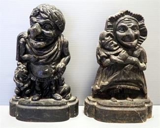 Punch And Judy Cast Iron Door Stops, Approx 12" High