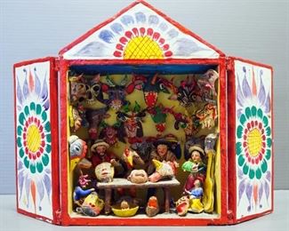 Peruvian Retablo Titled Juicio Final (Last Judgment) By Artist Claudio Jimenez Quispe