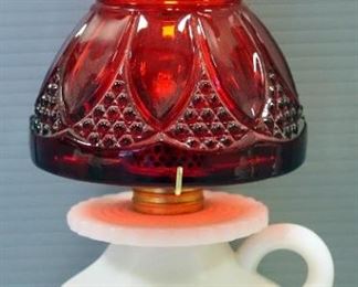 Imperial Ruby & Milk Glass Lamp, Westmoreland Butter Dish, Candle Holders And Mini Pitchers, EAPG Hat, Columbus Plate, And Eagle Plate, & More