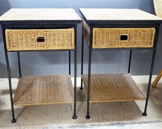 Rattan Wicker Side Tables With Single Drawers And Lower Shelves, Qty 2, 25" H x 17" W x 17" D, Matches Lots 376 And 378