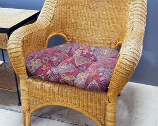 Rattan Wicker Arm Chair With Removable Cushion Seat, 35" H x 30.5" W x 30" D