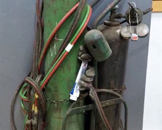 Oxygen And Acetylene Welding Setup, Includes Tanks, Rolling Dolly, Hoses, Goggles, Gloves, And More