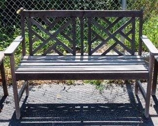 Teak Patio Bench And 2 Matching Side Tables, Bench Is 33" H x 49" W x 24" D
