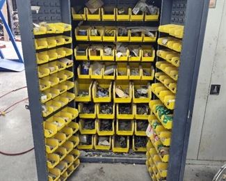 Industrial Metal Parts Cabinet With Bins And Some Parts 72"H x 38"W x 24"D
