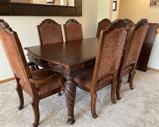 Dining table + 8 chairs  + two 19"W leafs,  in mint condition!  71" x 45" x 31"H,  $599