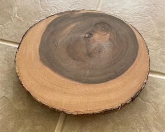 Vinatge "B SMITH" Artisan End Cut Wooden Trivet with Bark Edge, 14" diameter,  was $20, NOW $15