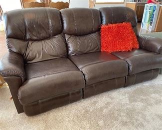 Pair of brown leather manual reclining sofas, 88"W x 36"D x 38"H,   was $350, NOW $250