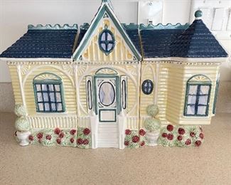 Vtg 1998 Cracker Barrel Victorian House 3 section Canister Set/Cookie Jars,  was $45, NOW $32