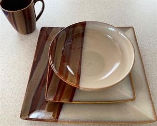 Sango Avanti Brown dinnerware, 2 sets available - 12/11 dinner plates, 10 salad plates, 10 bowls, 12 mugs,  was $65 per set, NOW $38 per set