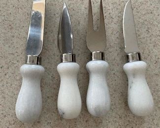 Set of 4 white marble handle horduerve set, was $5, NOW $4
