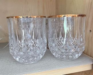 6 gold rimmed rock glasses, $10