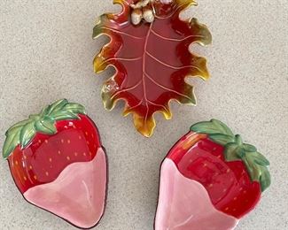 Strawberry plates, approx 8"H, was $5 each, NOW $3 each.  Oak leaf plate, Approx 8"H,  was $5, NOW $3
