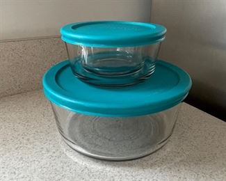 Anchor glass storage w/lids,  Set of large & small bowls, $7,  -2 sets available