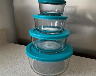 Anchor glass storage w/lids,  Set of 4 bowls, $10,  