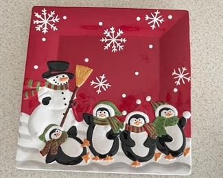 Snowman & penguin plate, 11" x 11", was$6, NOW $4