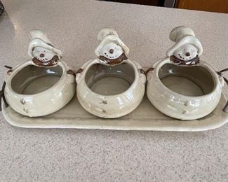 3 snowman bowls w/ tray,  was $10, NOW $6