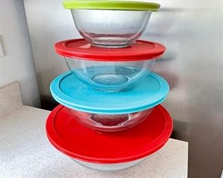 Pyrex glass bowls w/ lids,  (4 qt, 3 qt, 2 qt, 1 qt)  $16