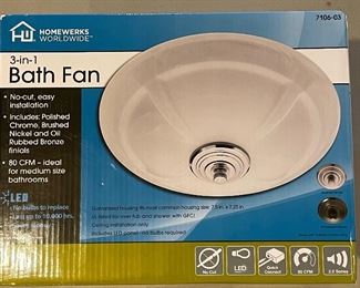 NEW in box! 3-in-1 Bath Fan, LED light,  was $60, NOW $38