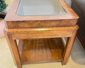 Pair of glass top end tables, 26" x 23" x 22"H,  was $65 each, NOW $45 Each