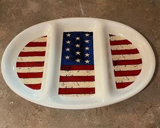 Sakura Warren Kimble American flag plate (heavy), 17" x 12",  was $14, NOW $9