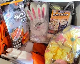 Halloween bags, bunny treat bags, flowers, disposable table covers, was $7, NOW $5