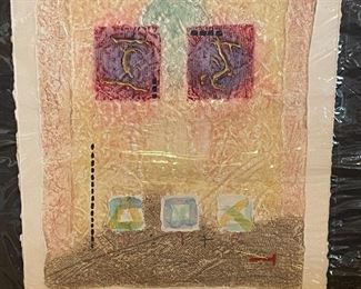 Dodsworth Mixed media, yellow/red squares, $75