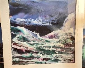 Rosenthal abstract, mixed media painting, fabric covered mats #1, 40" x 40" (Retail $900),  $225