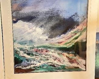 Rosenthal abstract mixed media painting, fabric covered mats #2, 40" x 40" (Retail $900),  $225