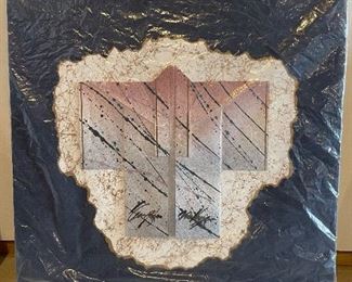 Zurshmeade "Kimono in Blue",  mixed media on blue fabric, 23" x 23", $45