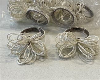 8 white beaded bow napkin rings,  was $7, NOW $5